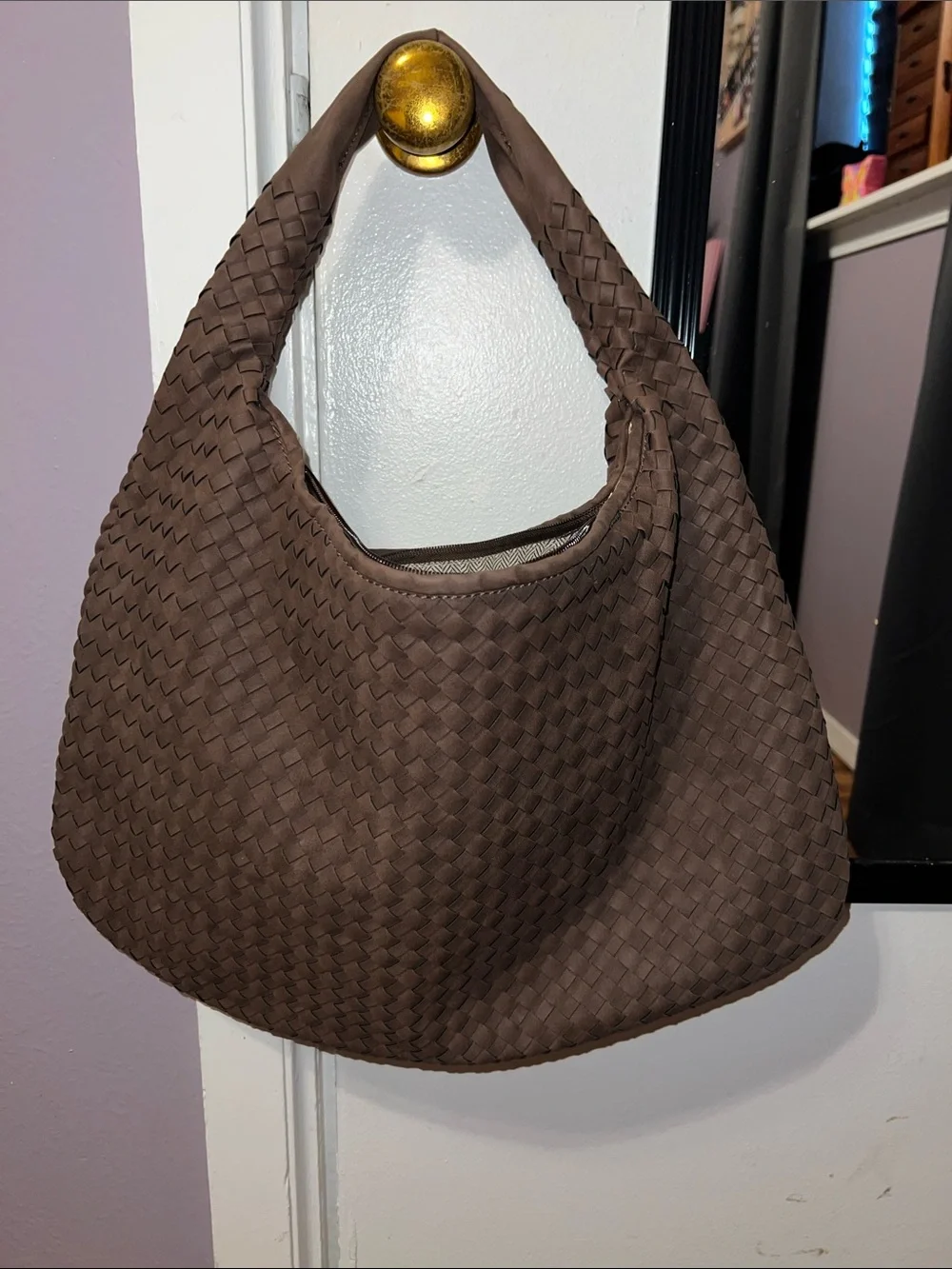 Woven Hobo Shoulder Bag - Brown